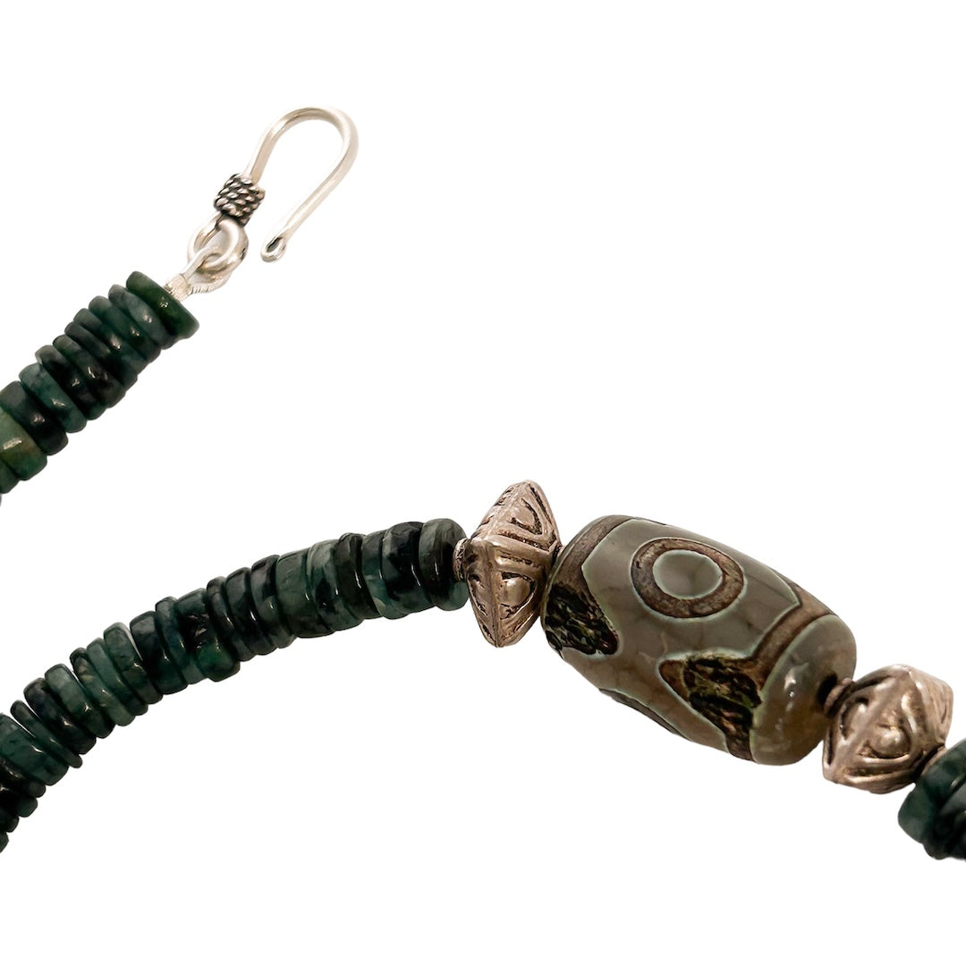 ZOISITE AND TIBETAN DZI AGATE NECKLACE