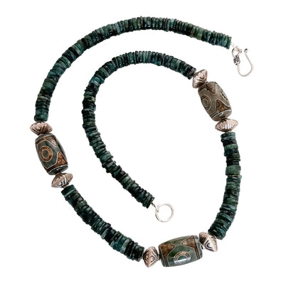ZOISITE AND TIBETAN DZI AGATE NECKLACE
