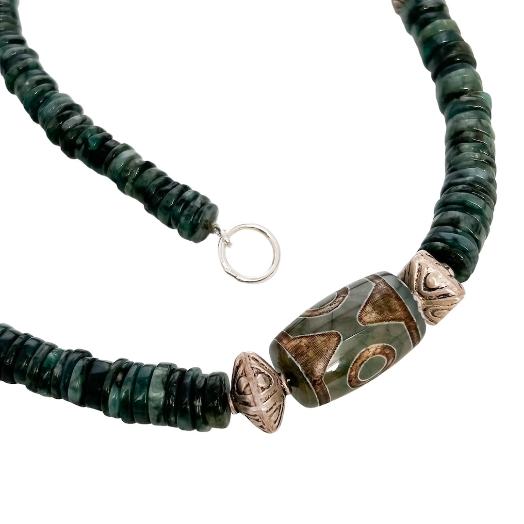 ZOISITE AND TIBETAN DZI AGATE NECKLACE