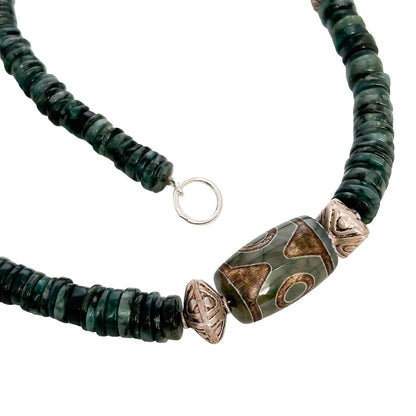 ZOISITE AND TIBETAN DZI AGATE NECKLACE