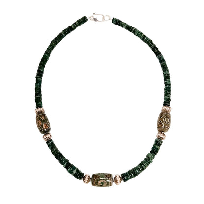 ZOISITE AND TIBETAN DZI AGATE NECKLACE