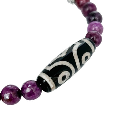LEPIDOLITE AND TIBETAN DZI AGATE NECKLACE