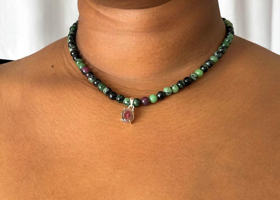 RUBY-ZOISITE COLLIER WITH WATERMELON TURMALINE PENDANT