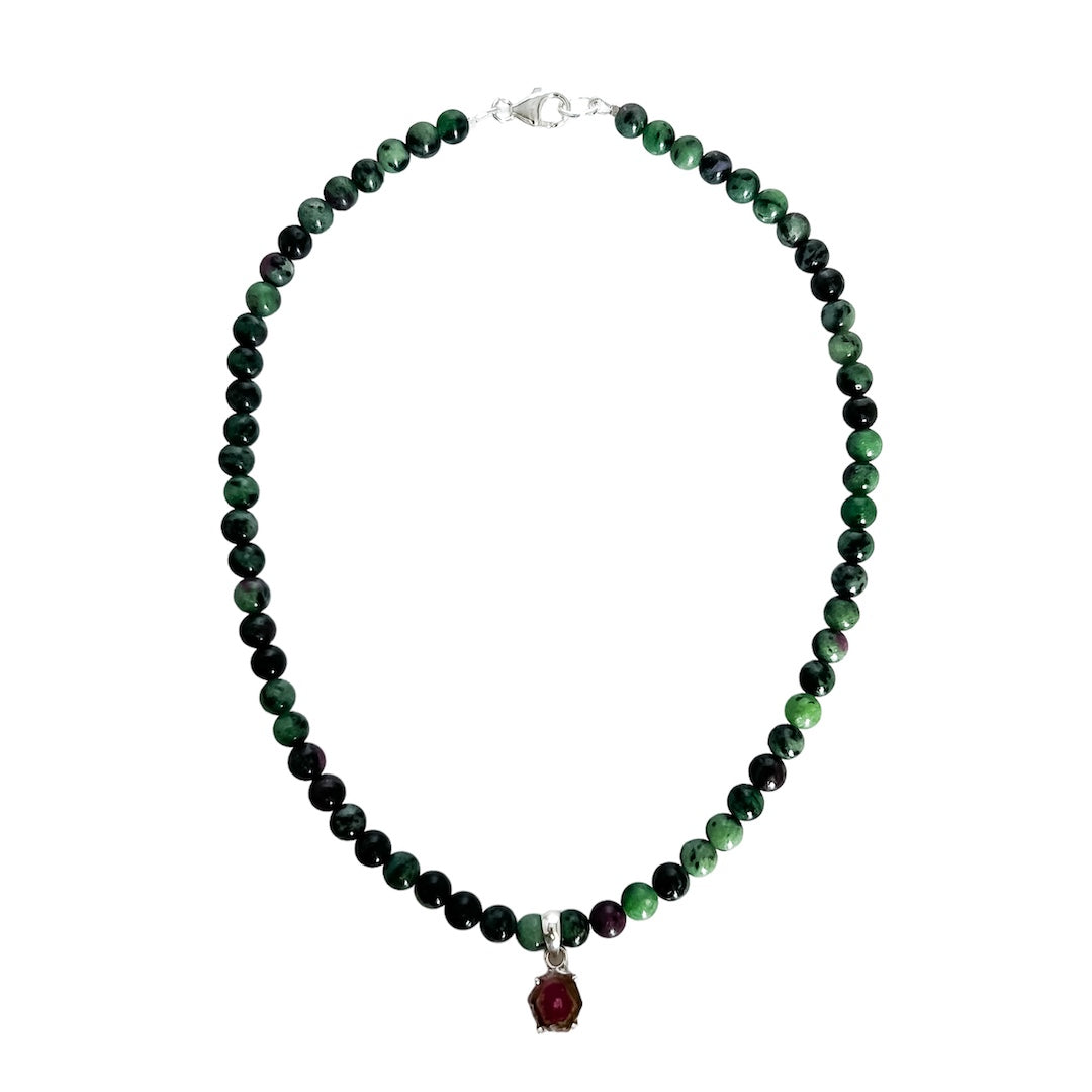 RUBY-ZOISITE COLLIER WITH WATERMELON TURMALINE PENDANT