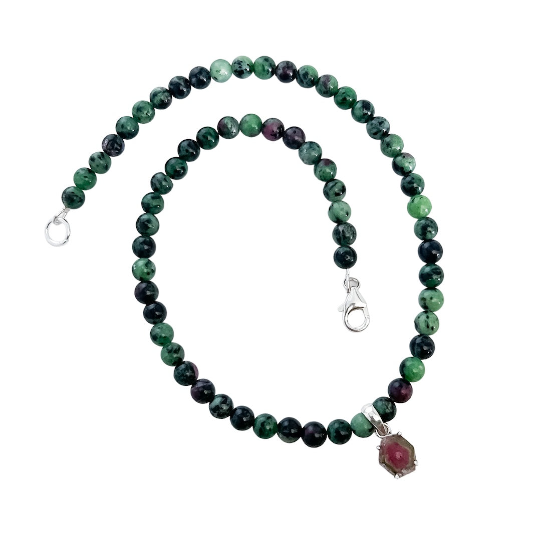 RUBY-ZOISITE COLLIER WITH WATERMELON TURMALINE PENDANT